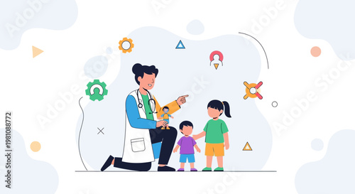 Pediatrician with Children, Healthcare, Medical Check-up, Doctor's Visit, Childhood Illness