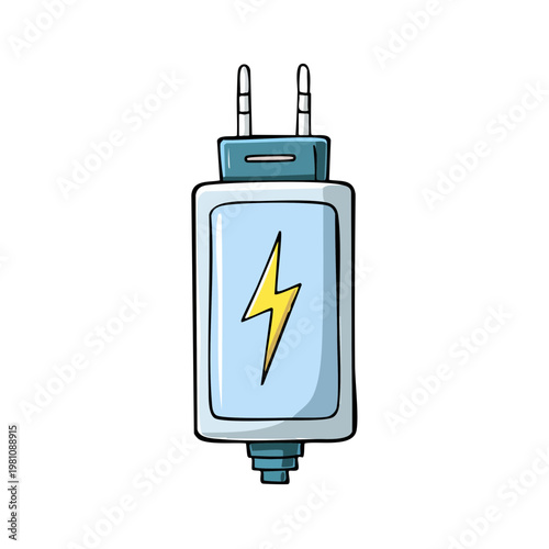 Cartoon electrical plug adapter with lightning bolt symbol for charging devices