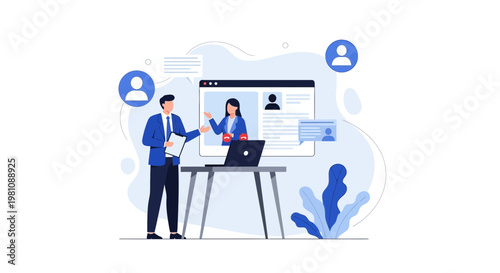 Online job interview, remote recruitment, video call, business meeting, hr professional