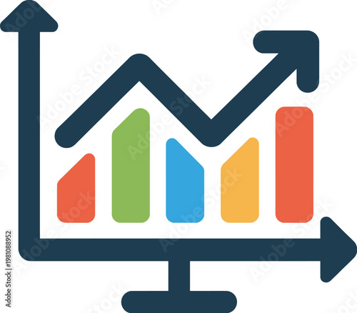 Flat Design Financial Chart Icon, Business Growth Graph Symbol, Analytics and Statistics Concept, Modern Minimal Vector Illustration for UI, Apps, and Web Design