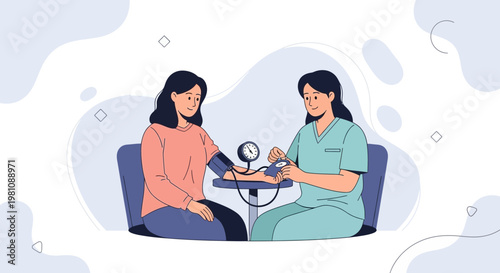 Nurse checking patient's blood pressure with sphygmomanometer, healthcare concept