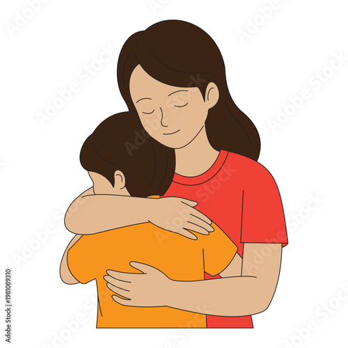 A tender mother day hug, illustrating a mom's loving embrace comforting her child