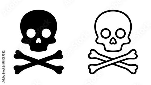 Skull and bones icon set. Danger sign, bone, poison, crossbones, pirate symbol on white background - stock vector.