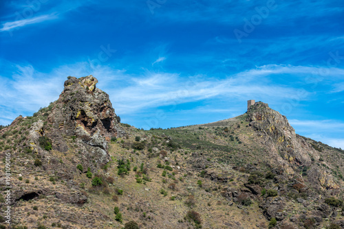Imposing Romanesque military architecture of the Medieval Castle of Algoso, 12th century, Vimioso, Portugal