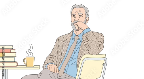 Businessman sitting with thoughtful expression.