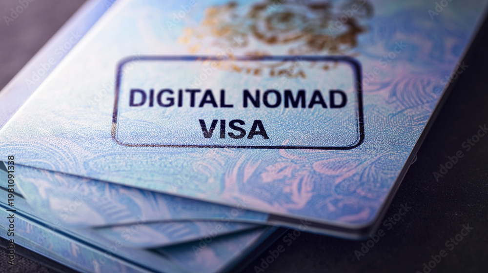Fototapeta premium Digital Nomad Visa and Passport: Unlocking Global Travel and Work Opportunities for Modern Explorers