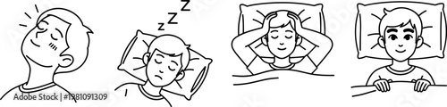 Illustrative Sequence of a Person Falling Asleep and Sleeping for Relaxation and Restful Activities