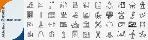 Infrastructure icons set, thin line vector icons for city and construction