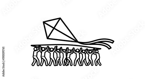 People holding kite string together outdoors.