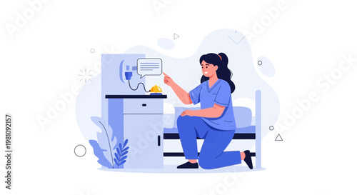 Nurse pressing call button in hospital room, patient care concept