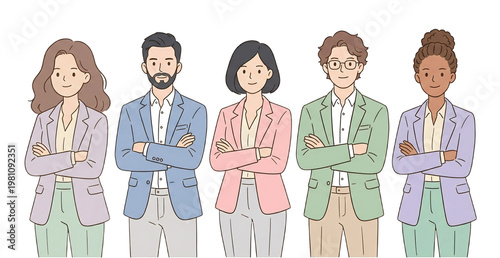 Confident Business Woman with Arms Crossed Minimal Character, Office Workers Team Collaboration with Laptop Simple Character Set. Generative ai