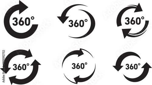 Arrows indicating a 360-degree rotation in various orientations with rotation orientation direction circular movement trajectory directional