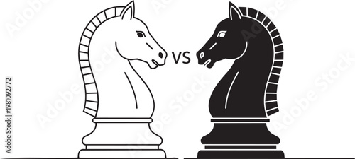 Two chess knights facing each other on a chessboard with chess piece chess game chess pieces chess knight chess set chess strategy chessboard