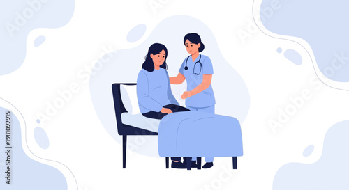 Nurse comforting patient in hospital bed, healthcare, medical care, support, empathy