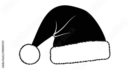 minimalist santa hat icon with white fur trim on plain background