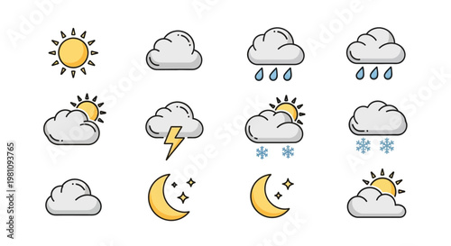 Weather forecast icons on white background.