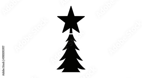 Minimalist black Christmas tree with star topper vector illustration