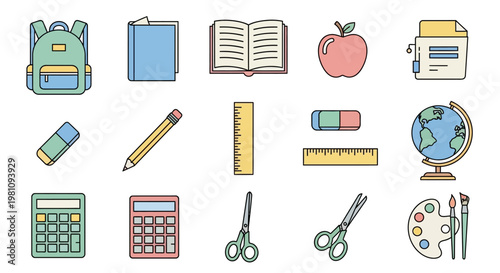 School supplies and education icons.