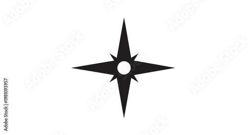 Black and white minimalist star shape with hollow center vector illustration
