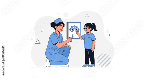 Pediatric Optometrist Examining Child's Eyes with Eye Chart