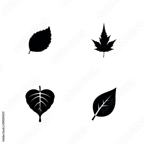 Fall Autumn Leaf and Tree Foliage Silhouette Vector Icon Set