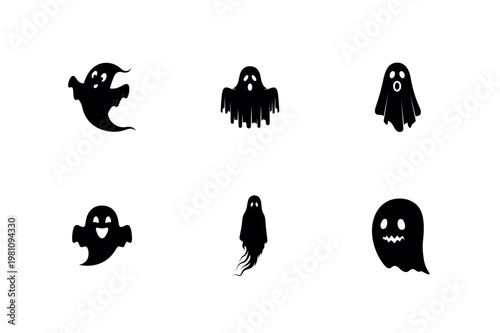 Spooky Ghost and Phantom Silhouette Vector Icon Set