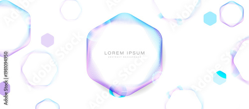Floating hexagons glow softly with iridescent hues. Center hexagon pulses with fades to clean white, enhancing geometric shapes. Ideal for tech, data