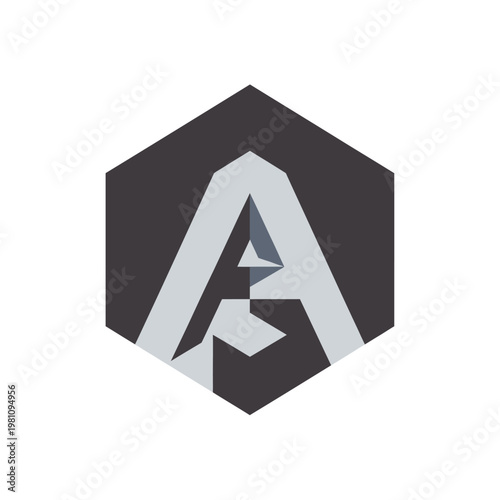 Initial A Stylized Letter Hexagon Logo Design in Dark and Light Grey on Isolated White Background