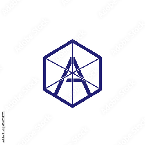 Abstract Geometric Letter A Hexagon Logo Design in Blue on Isolated White Background