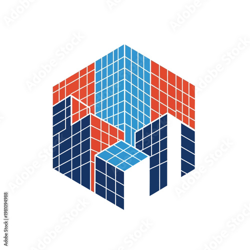 Abstract Geometric Blocks Hexagon Isometric Building Data Design on Isolated White Background