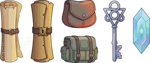 Fantasy objects on white background.