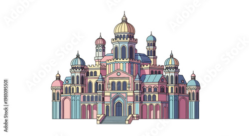 Colorful illustration of a palace building.
