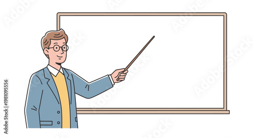 Man pointing at whiteboard with stick.
