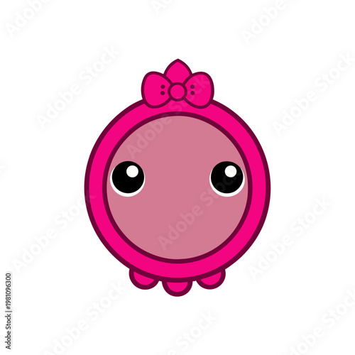 Cute pink cartoon character with big eyes on transparent background