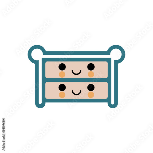 Cartoon dresser with smiley faces on pink on transparent background
