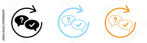 Process flow diagram with question marks and checkmarks in circular arrows