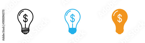 Financial innovation three light bulbs representing ideas and monetary value