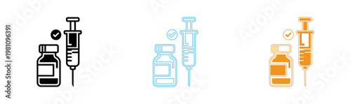 Vaccination process illustration vial syringe and injection steps in orange and blue