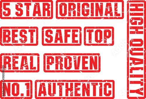 A red grunge rubber stamp set with free shipping and made in China labels in a bold vector style