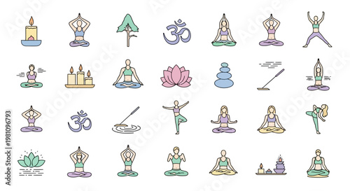 Yoga icons and symbols collection.