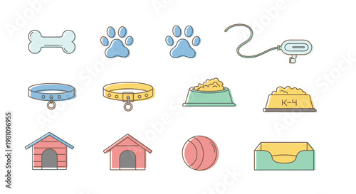 Dog icons and pet accessories.