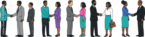 Business handshake vector set with professional people greeting meeting and corporate partnership illustration collection design