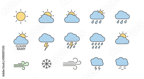 Weather forecast icons on white background.