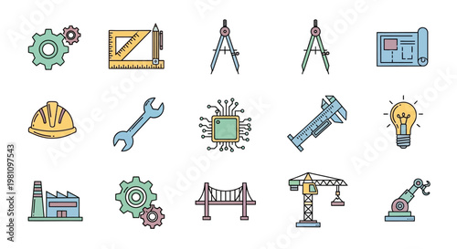 Industrial engineering icons and symbols.