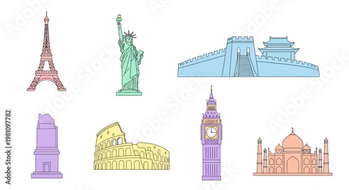 Famous landmarks of the world icons.