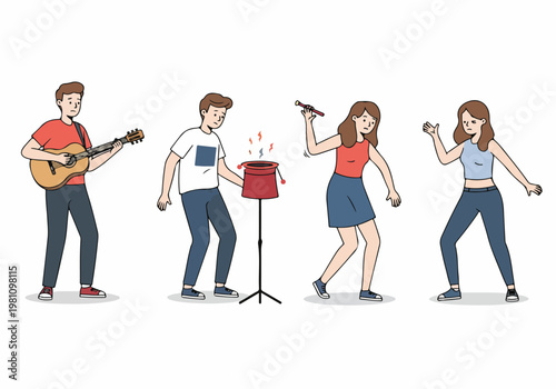 Vector Illustration Set of Sad Young People Experiencing Failures and Mistakes in Various Hobbies and Performances Isolated on White Background