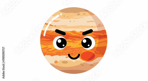 Adorable cartoon illustration of planet Jupiter with a cute face and smiling expression.