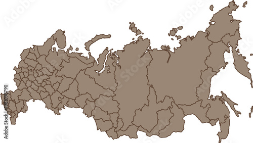 Russia Map with Administrative Regions Solid Brown Style