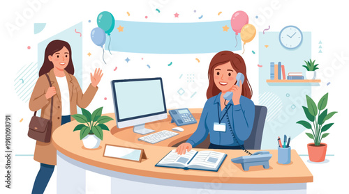 Woman talking on the phone at office.