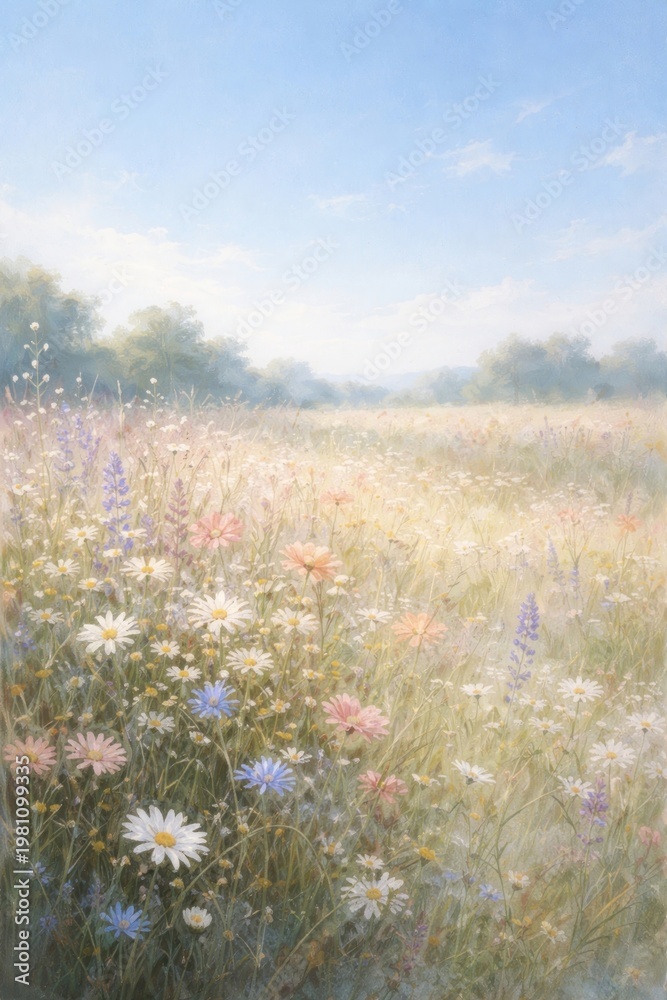 Naklejka premium Serene wildflower meadow landscape.